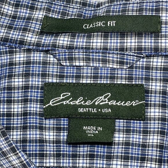 Eddie Bauer Shirt Mens Sz XL Blue Plaid Classic Fit Heavyweight Cotton Blend - Picture 6 of 8